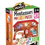 Puzzle Headu Montessori Primul meu puzzle - Ferma, 6 piese, 5 figurine lemn, Headu
