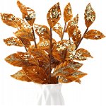 Set de 15 crengute cu frunze decorative Geosar, metal/matase, maro/auriu, 34 x 10 cm