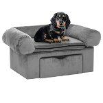 vidaXL Canapea pentru câini cu sertar, gri, 75x50x38 cm, pluș, vidaXL