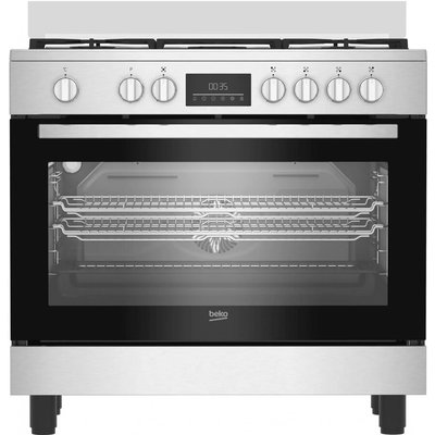 Beko Aragaz Beko BGM11226EX, Mixt, 5 zone de gatit, 7 functii, Wok, 114 l, Gratare din fonta, Clasa A+, 90 cm, Inox, Beko