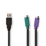 Cablu adaptor USB - PS/2 USB A tata - 2x PS/2 mama 0.3m negru