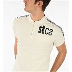 Just Cavalli Animal Printed Side Bands Polo Shirt with Half Zip Closure Culoarea BEIGE