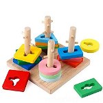 Joc Montessori de indemanare cu 4 Coloane Sortatoare De Forme, Din Lemn, Krista