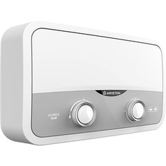 Instant apa calda electric ARISTON Aures Slim Flow, 3.9 l/min, 5500W, IP25, Limitator dublu termic, alb-gri