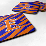 Caroline`s Treasures Litera E Initial Tiger Stripe - Blue Orange Foam Coaster Set de 4 Multi 3 1/2 x 3 1/2, 