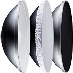 Reflector Beauty Dish argintiu cu grid 56cm - montura Bowens, FalconEyes
