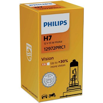 Bec auto halogen pentru far Philips Vision +30% H7 55W 12V 12972PRC1