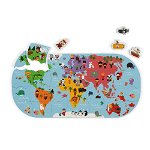 Jucarie pentru baie - Puzzle Harta lumii cu 28 de piese si 4 vehicule din spuma