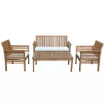 Set masa dreptunghiulara, cu 2 scaune +1 canapea, pentru gradina, cu perne, din lemn, Inovius