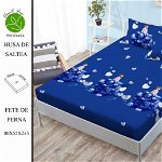 Husa de pat cu elastic 180x200 din Bumbac Finet + 2 Fete de Perna - Albastru Cu Inimi, ELEGANT HOME PUCIOASA