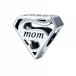 Talisman charm argint 925 KRASSUS Super Mom pentru bratara sau pandantiv lant model mama, KRASSUS