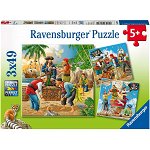 Puzzle aventurile piratilor 3x49 piese Ravensburger, Ravensburger