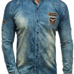 Cămașă denim cu mâneca lungă pentru bărbat bluemarin-gri Bolf 0992, BOLF