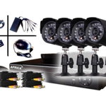 Sistem supraveghere CCTV kit DVR, 4 camere exterior/interior, internet, infrarosu, optiune vizionare de pe Smartphone, accesorii complete, Euroboutique
