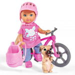 Papusa Simba Evi Love 12 cm Holiday Bike cu bicicleta si catelus, Simba