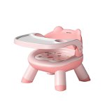 Scaun de masa Karemi, pentru bebe, multifunctional, cu tavita, din PVC, roz