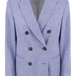 Peserico PESERICO Wool and linen canvas double-breasted blazer BLUE, Peserico