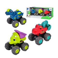 Set 3 vehicule Hola, Dinozauri, Cu sistem pull-back, Sub forma de utilaje de constructii Set 3 vehicule Hola, Dinozauri, Cu sistem pull-back, Sub forma de utilaje de constructii