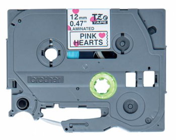 Banda P-touch laminata Brother TZe-MPPH31 (12 mm) negru pe inima roz - 4 m