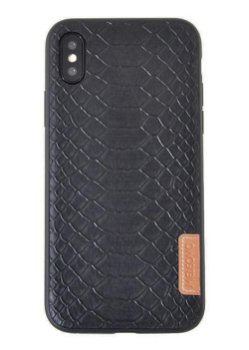 Carcasa iPhone X / XS Meleovo Python Black (textura croco, margini flexibile)