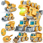 Set Robot Dinozaur de Jucarie 5 in 1 Pitikot  , STEM, cu sunete si lumini, Vehicule de Constructii, Masini Demontabile si Asamblabile cu Surubelnita, Pentru Copiii 6 ani