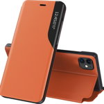 Husa tip carte din piele eco premium Hurtel, eleganta, DIGIMAT, model unic compatibil cu Iphone 13 PRO, Orange