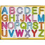 Placa Montessori Invata sa scrii Literele mari ale alfabetului, din lemn, Krista