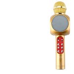 Set - Microfon Karaoke Wireless cu Bluetooth, Soundvox(TM) WS-1816 cu Boxa inclusa si Joc de Lumini, Auriu + Suport Universal de Birou Pentru Tablete sau Telefoane, Inter-Line Company SRL