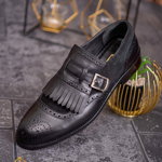 Pantofi Loafers cu catarama, piele naturala, negru- P1802, 