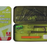 Trusa pentru geometrie metalica, 9 piese, culoare verde, ECADA