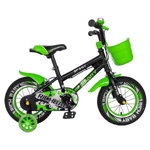 Bicicleta pentru copii Rich Baby R1203A, 12 inch, frane C-Brake, cu roti ajutatoare cu LED, 2-4 ani, negru/ albastru