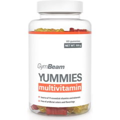 Multivitamine Yummies, GymBeam, 60 jeleuri cu aroma de portocala, lamaie si cirese