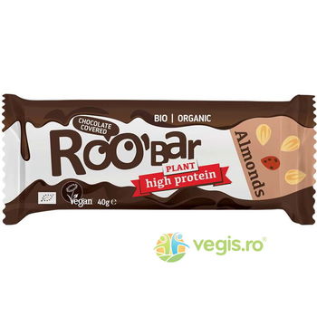 Baton Proteic cu Migdale Invelit in Ciocolata fara Gluten Ecologic/Bio 40g, ROOBAR