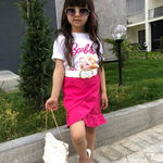 Compleu Barbie 3 piese pentru fetite fusta, tricou si curea, Roz, 3-12 ani, CaroKids