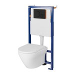 Set vas wc suspendat Larga oval cu capac soft close, rezervor incastrat Tech Line Opti si clapeta negru mat, Cersanit