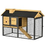 PawHut Cusca de exterior pentru iepuri, cu tava detasabila, curte, rampa, Casa pentru animale mici, 120 x 55.5 x 80 cm | AOSOM RO, PawHut