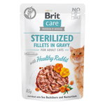 Brit Care Sterilized Fillets Ingravy, Iepure, plic hrană umedă fară cereale pisici sterilizate, (în sos), 85g, Brit Care