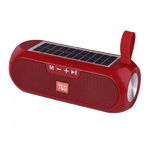 Boxa Portabila, Panou Solar Incorporat, Handsfree, Radio, Stick, Usb, Jack, 1200 Mah, Ergonomica, Rosu, T&G