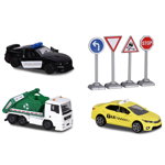 Set Majorette Diorama City cu 3 masinute si 4 indicatoare rutiere