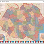 Harta plastifiata, Romania Interbelica (1938), 160 x 120cm, baghete lemn, STIEFEL, STIEFEL