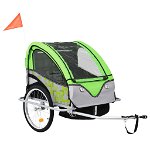 vidaXL Remorcă de bicicletă & Cărucior copii 2-în-1, verde și gri, vidaXL