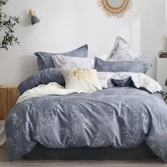 Lenjerie de pat percalle Ralex Pucioasa PRC150, 100% bumbac, gri, imprimeu cu ramuri fine, King size 6 piese