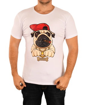 Tricou alb Gangsta Dog pentru barbat - cod 45714, 