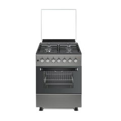 Aragaz Studio Casa Scala Graphite Grey 60 cm, 4 arzatoare gaz, Grill electric, Rotisor, Gratare fonta, Aprindere electrica, Clasa energetica A, Gri, Studio Casa