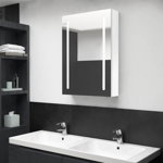 vidaXL Dulap de baie cu oglindă și LED, alb strălucitor, 50x13x70 cm, vidaXL