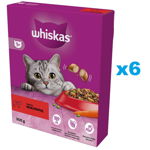 WHISKAS Adult 6x300g hrana uscata pentru pisici adulte cu carne de vita delicioasa, WHISKAS