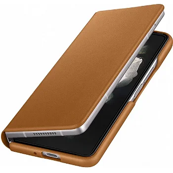 Galaxy Z Fold 3 (F926) - Husa tip Leather Flip Stand Cover- functie stand, Maro, Samsung