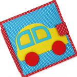 Carte educativa Jolly Designs, din fetru, cu activitati pentru bebelusi si copii The Fast Car - Quiet books - solutia ideala pentru deplasari cu masina sau avionul