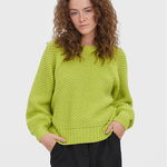 Vero Moda, Pulover din amestec de lana cu perforatii, Verde lime, S