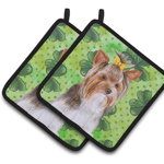 Caroline`s Treasures Yorkshire Terrier # 2 St Patrick`s Pair of Pot Titularii, verde 7.5HX7.5W, 